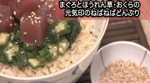 まぐろとほうれん草・おくらの元気印のねばねばどんぶり