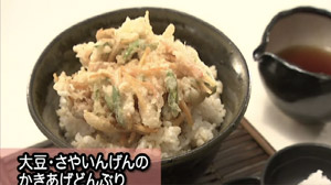 大豆・さやいんげんのかきあげどんぶり